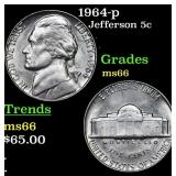 1964-p Jefferson Nickel 5c Grades GEM+ Unc