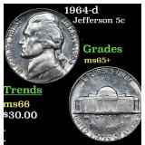 1964-d Jefferson Nickel 5c Grades GEM+ Unc