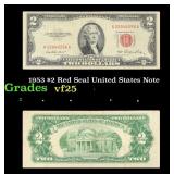 1953 $2 Red Seal United States Note Grades vf+