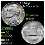 1974-p Jefferson Nickel 5c Grades GEM+ Unc