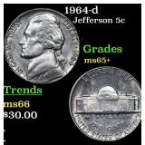 1964-d Jefferson Nickel 5c Grades GEM+ Unc