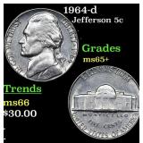 1964-d Jefferson Nickel 5c Grades GEM+ Unc