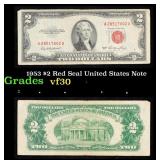 1953 $2 Red Seal United States Note Grades vf++