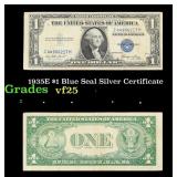 1935E $1 Blue Seal Silver Certificate Grades vf+