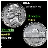 1964-p Jefferson Nickel 5c Grades GEM+ Unc