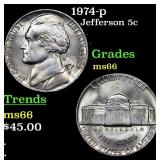 1974-p Jefferson Nickel 5c Grades GEM+ Unc