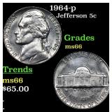 1964-p Jefferson Nickel 5c Grades GEM+ Unc