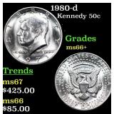 1980-d Kennedy Half Dollar 50c Grades GEM++ Unc