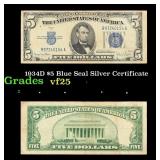 1934D $5 Blue Seal Silver Certificate Grades vf+