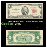 1953 $2 Red Seal United States Note Grades vf++