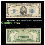 1934D $5 Blue Seal Silver Certificate Grades vf+