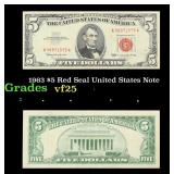 1963 $5 Red Seal United States Note Grades vf+