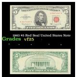 1963 $5 Red Seal United States Note Grades vf+