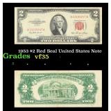 1953 $2 Red Seal United States Note Grades vf++