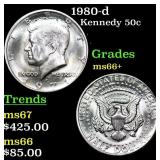 1980-d Kennedy Half Dollar 50c Grades GEM++ Unc