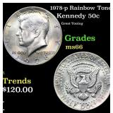 1978-p Kennedy Half Dollar Rainbow Toned 50c Grade
