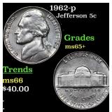 1962-p Jefferson Nickel 5c Grades GEM+ Unc