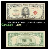 1963 $5 Red Seal United States Note Grades vf+