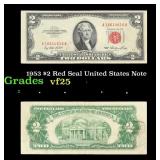 1953 $2 Red Seal United States Note Grades vf+