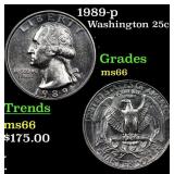 1989-p Washington Quarter 25c Grades GEM+ Unc