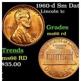 1960-d Sm Date Lincoln Cent 1c Grades GEM+ Unc RD