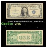 1935F $1 Blue Seal Silver Certificate Grades vf+