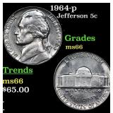 1964-p Jefferson Nickel 5c Grades GEM+ Unc