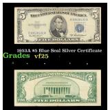 1953A $5 Blue Seal Silver Certificate Grades vf+