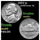 1962-p Jefferson Nickel 5c Grades GEM+ Unc