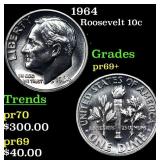 Proof 1964 Roosevelt Dime 10c Grades GEM++ Proof