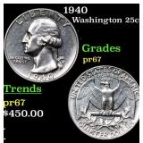 Proof 1940 Washington Quarter 25c Grades GEM++ Pro