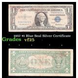 1957 $1 Blue Seal Silver Certificate Grades vf+