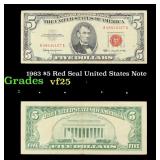1963 $5 Red Seal United States Note Grades vf+