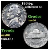1964-p Jefferson Nickel 5c Grades GEM+ Unc