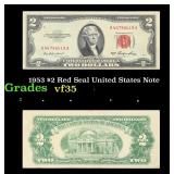 1953 $2 Red Seal United States Note Grades vf++