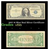 1957 $1 Blue Seal Silver Certificate Grades vf+