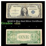 1935E $1 Blue Seal Silver Certificate Grades vf+