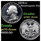 Proof 1974-s Washington Quarter 25c Grades GEM++ P