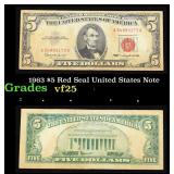 1963 $5 Red Seal United States Note Grades vf+