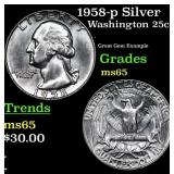 1958-p Washington Quarter Silver 25c Grades GEM Un