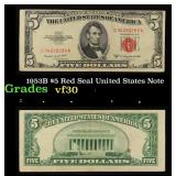 1953B $5 Red Seal United States Note Grades vf++