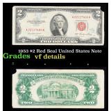 1953 $2 Red Seal United States Note Grades vf deta