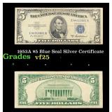 1953A $5 Blue Seal Silver Certificate Grades vf+