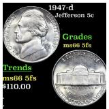 1947-d Jefferson Nickel 5c Grades GEM+ 5fs