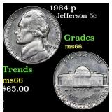 1964-p Jefferson Nickel 5c Grades GEM+ Unc