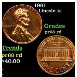 Proof 1961 Lincoln Cent 1c Grades Gem++ Proof Red