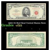 1963 $5 Red Seal United States Note Grades vf+