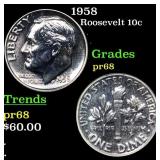 Proof 1958 Roosevelt Dime 10c Grades GEM++ Proof