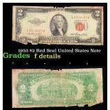 1953 $2 Red Seal United States Note Grades f detai