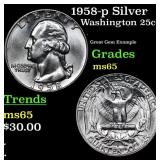 1958-p Washington Quarter Silver 25c Grades GEM Un